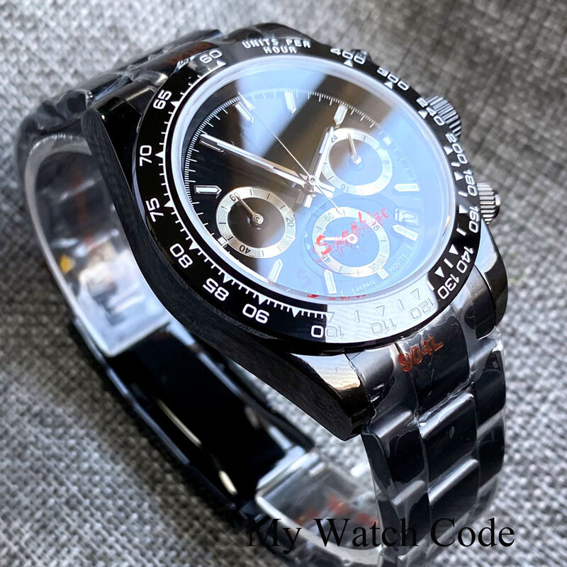 스피드 로즈 골드 크로노 그래프 VK63 스틸 쿼츠 시계 남성용 Thee-eye 다이얼 904L 팔찌, 맞춤형 로고 시계 스포츠 시계