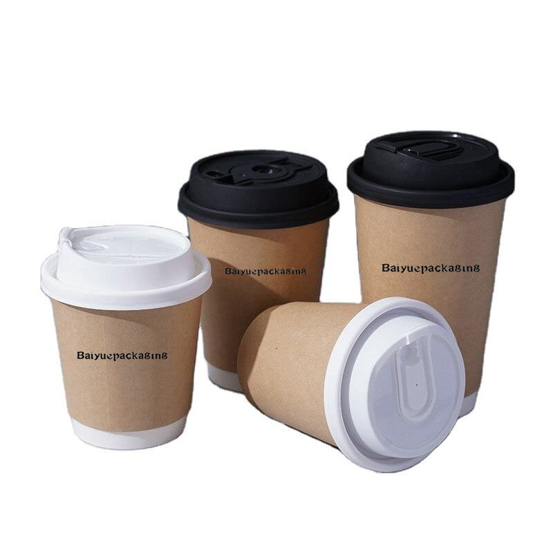 Vasos desechables de doble pared para café, vasos de papel kraft de grado alimenticio, color liso, venta al por mayor, productos personalizados