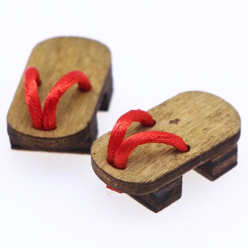1 pasang boneka BJD miniatur Herringbone sandal kayu 1:12 rumah boneka BJD Mini sepatu boneka kayu Anime rumah boneka bakiak