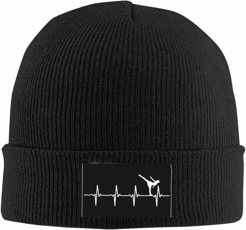 Heartbeat Ice Skating Figure Skater Unisex Four Seasons Knitted Hat Winter Warm Hats Hats for Men Women One Size Black