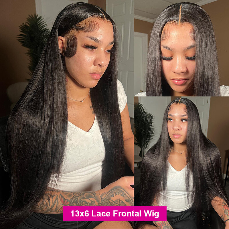 HD 38 40 inch Straight 13x4 13x6 Human Hair Lace Closure Frontal Wigs Remy Brazilian Pre Plucked Lace Front Wig For Black Women