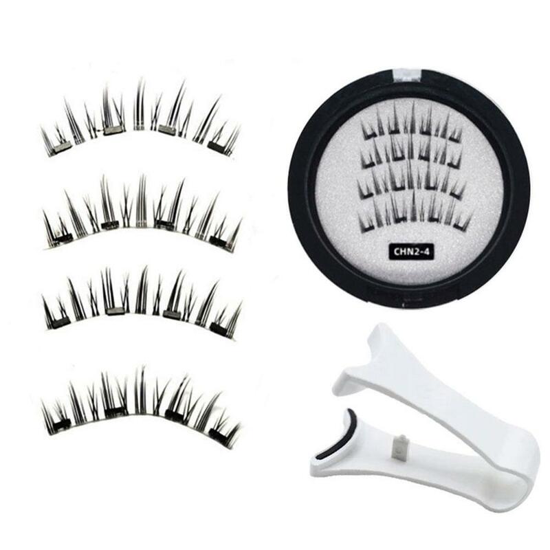 2 Pairs 4 Magnetic 3D Magnetic False Eyelashes Handmade Reusable Natural Mink Eyelashes Extension Makeup Tools With Tweezers