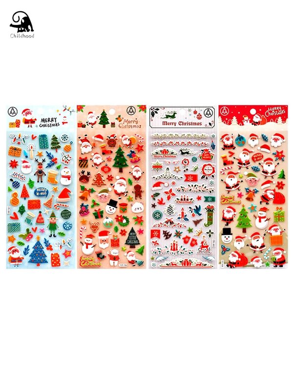 Stiker Santa Claus anak-anak 3D stereoskopik stiker gelembung buku harian stiker dekorasi alat tulis stiker