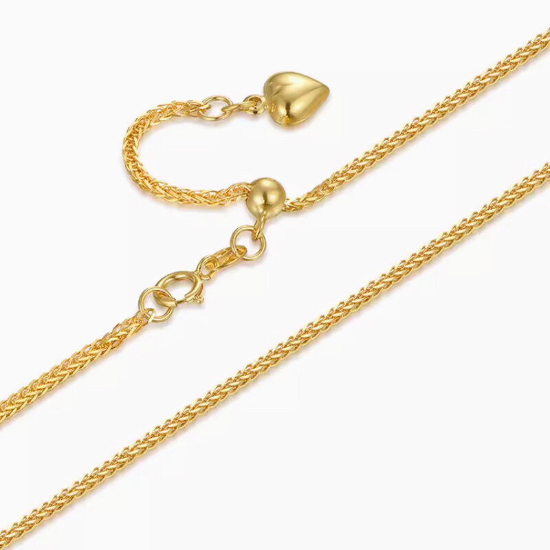 Collar de Chopin de oro de 18 quilates para mujer, cadena Lisa Au750, cadena de extensión de estiramiento ajustable, cadena de clavícula en forma de corazón