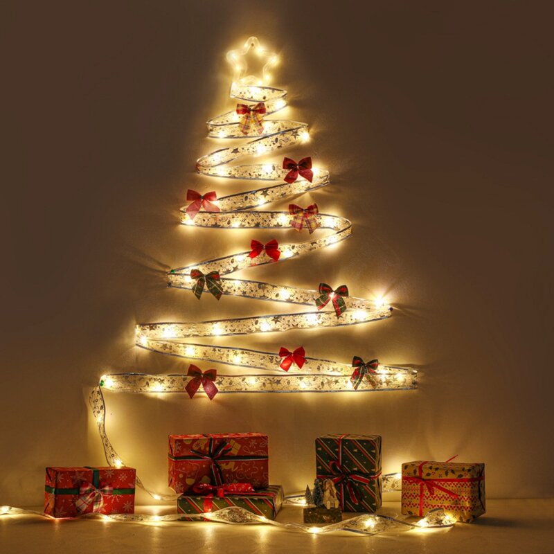 Lampu Tali Natal Pita Lampu Natal Lampu Peri Dekorasi 13ft 40 LED Baterai Dioperasikan Pohon Natal Luar Ruangan Natal