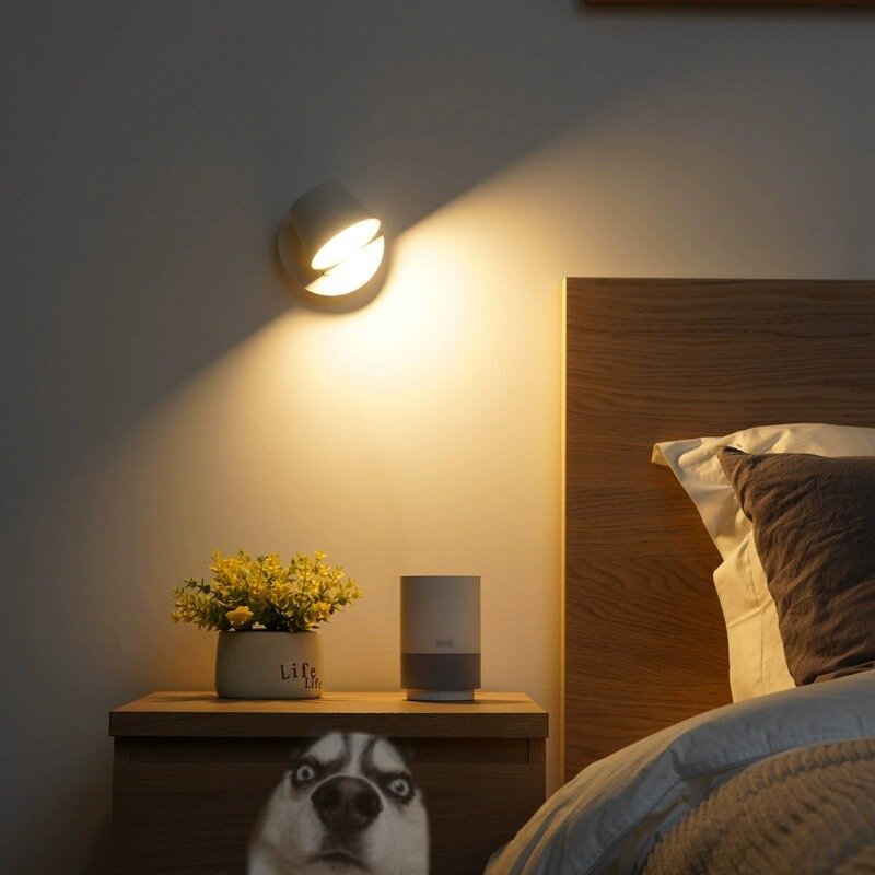 북유럽 LED 벽 램프 스위치 포함, 350 도 회전 가능, 침실 침대 옆 복도 독서등, 통로 호텔 스콘스 실내 조명