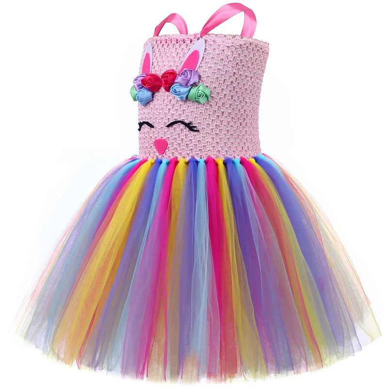 Easter Bunny Costume for Girls Birthday Holiday Clothes Rainbow Flowers Girl Rabbit Tutu Princess Dress Kids Halloween Costumes