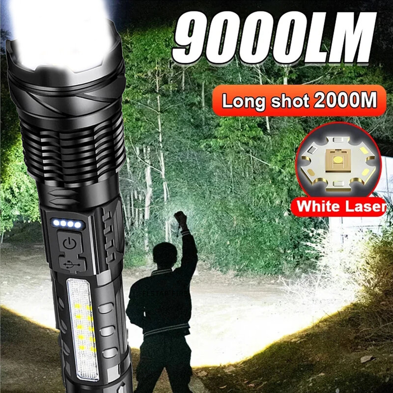 FLSTAR FIRE-Lanternas LED de alta potência, holofotes de emergência táticos, zoom bateria embutida, lanterna de acampamento recarregável USB