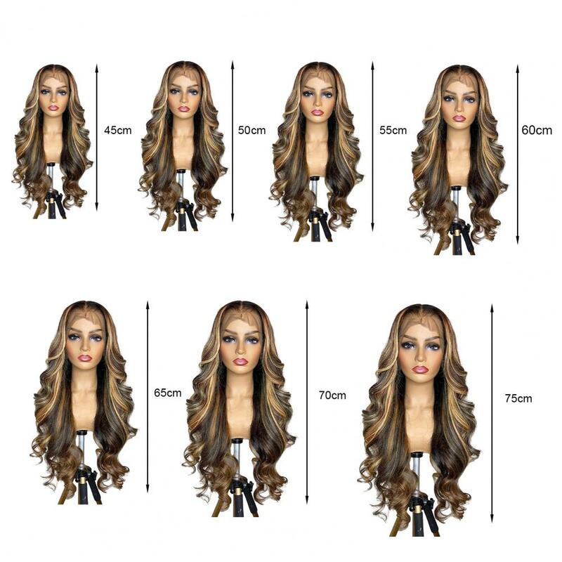 18-30 Inch Women Long Curly Wig Middle Part Natural Looking Silky Heat Fiber Ladies Gradient Color Front Lace Synthetic Hair