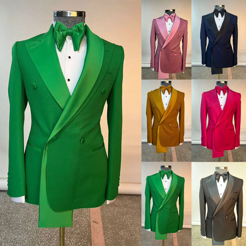 클래식 남성 웨딩 수트 피크 라펠 신랑 착용 슬림핏 다채로운 턱시도 블레이저, 무도회 이브닝 파티 맞춤 제작 재킷