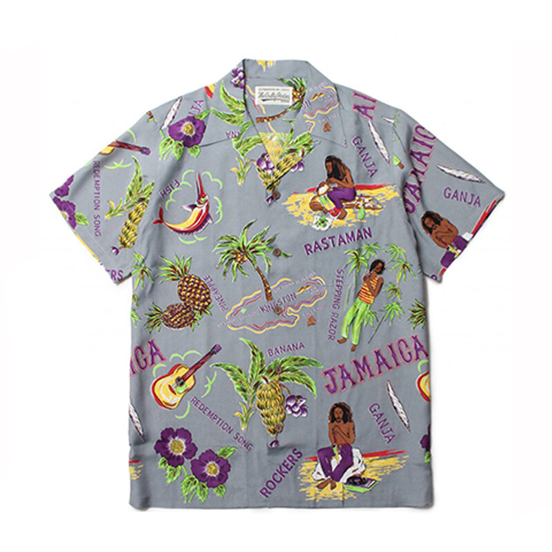 Fashion Coconut Tree People Pattern WACKO MARIA Short Sleeve Shirt Best Quality Summer Holiday Mens Womens Hawaii Shirt Tops