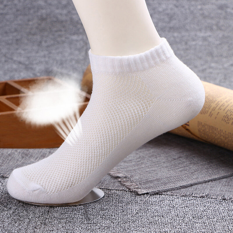 Meias de algodão de malha respirável masculinas, meias curtas, elásticas, cor sólida, negócios, unissex, plus size, EU38-46, 10 pares por lote