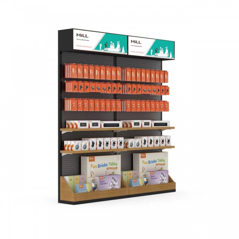 custom，Customized Cell Phone Shop Display Shelves Cabinet With Hooks And Metal Wood Stand Cabinet