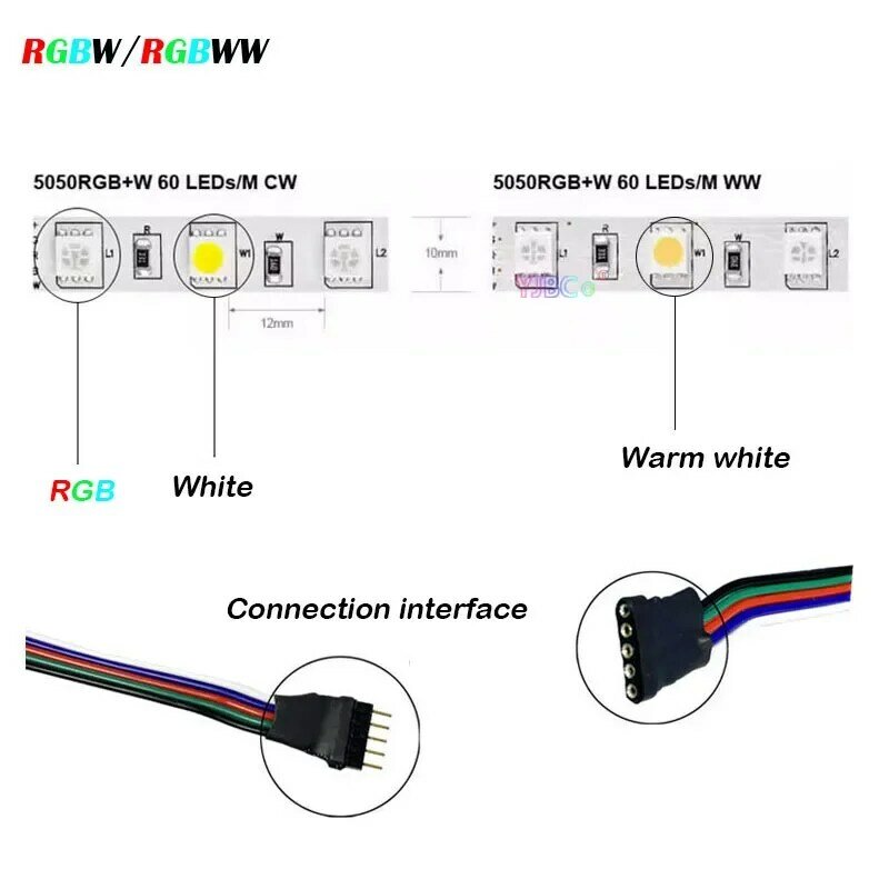 Tira de luces LED RGB/RGBW/RGBWW + CCT, barra de luz Flexible, cinta de lámpara RGBCCT, 12V, 5M, 60LED/m, SMD 5050, IP30/65