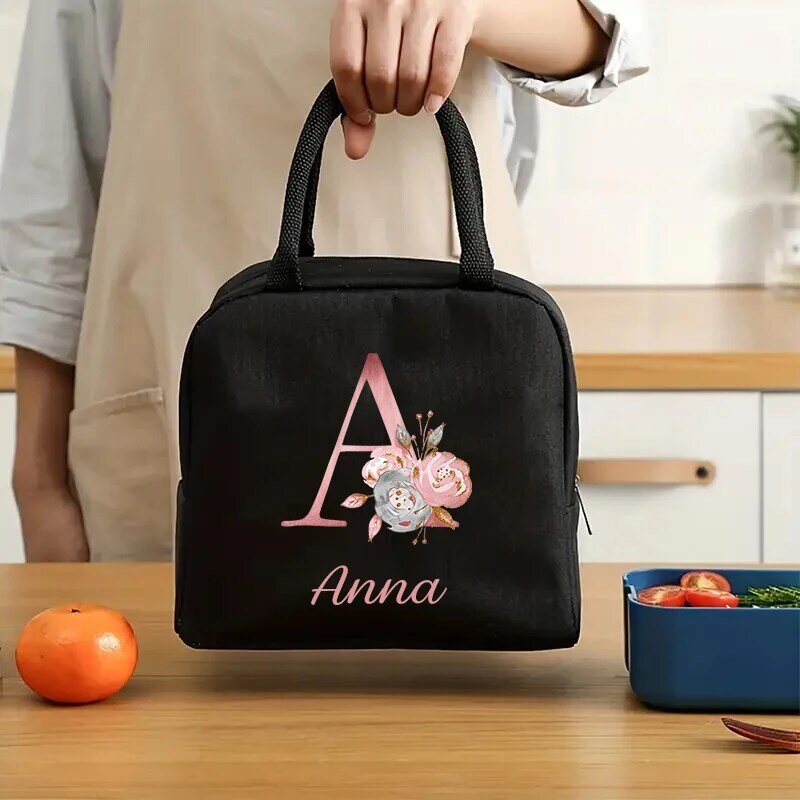 Custom Name Portable Lunch Bag Durable Waterproof Office Thermal Box Pink Letter Lunch Box Cooler Organizer Insulated Food Pouch