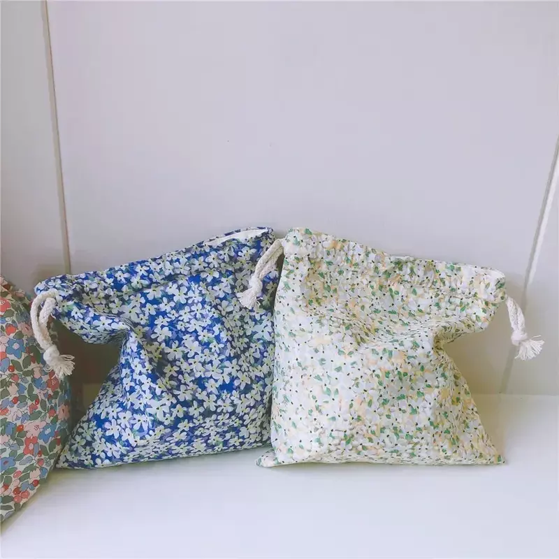 xxxx Floral Drawstring Cosmetic Bag for Women Portable Cotton Makeup Organizer