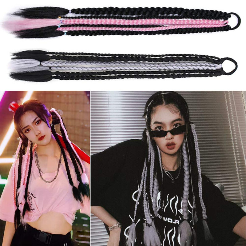 Fashion Colorful Dirty Braided Ponytail Elastic Hair Band Rubber Wig Personalized Hair Accessories for Women Girls Daily Use