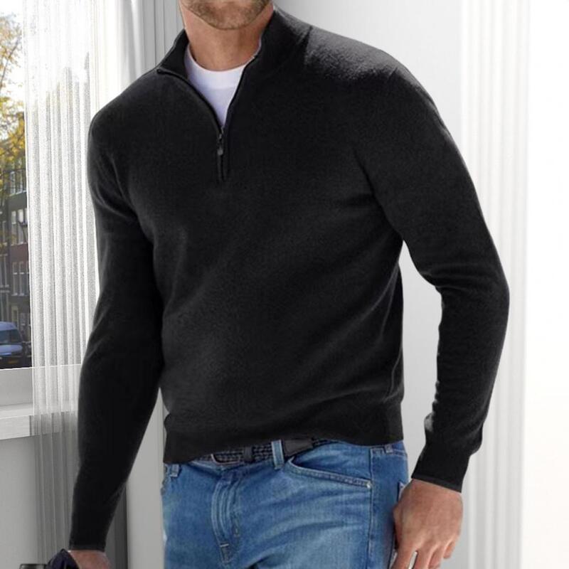 Sweater pria musim gugur, Sweater pria musim dingin, kerah berdiri, leher V warna Solid, Slim Fit, elastis, lengan panjang, leher ritsleting lembut