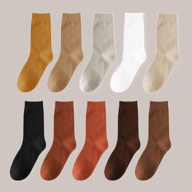 5/10 Pairs High Quality Women's Solid Color Stacked Mid Length Socks Edition Women's Socks Breathable Sweat-absorbing Long Socks