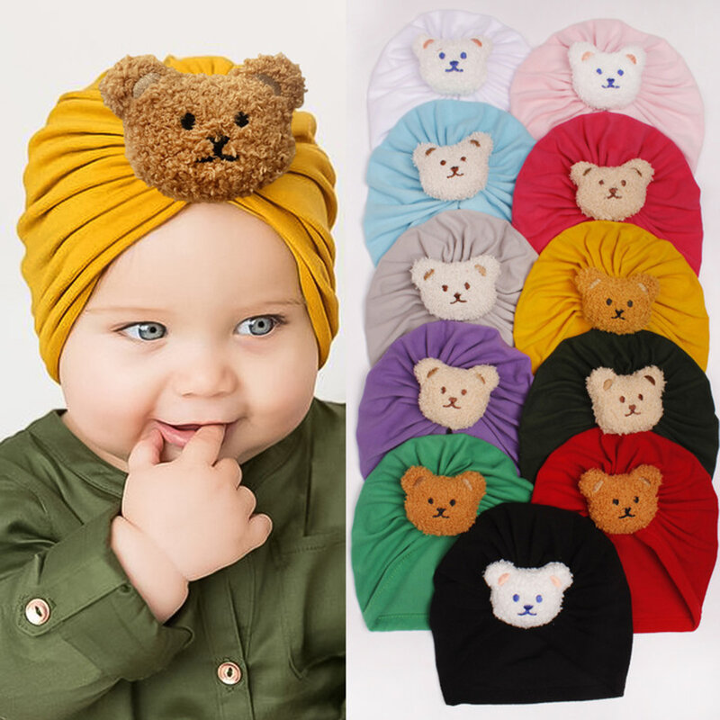 Śliczny niedźwiedź dziecko indiański kapelusz jednolity kolor czapka dla niemowląt nakrycia głowy dla noworodka chłopięce dziewczęce czapka dla dzieci Turban akcesoria do włosów