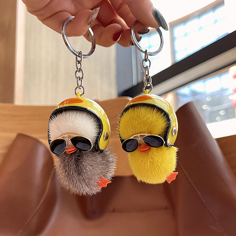 Porte-clés mignon petit canard jaune en peluche, ornements de sac de dessin animé, bibelot de voiture, jouet en peluche, accessoires de téléphone