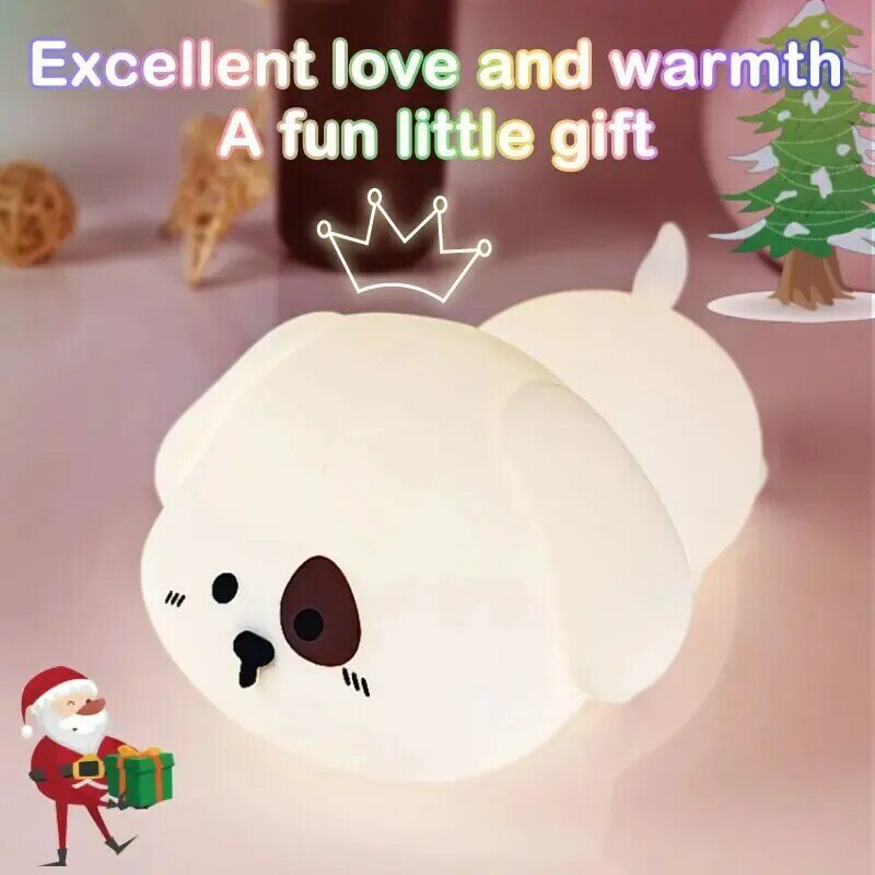 Linda luz nocturna de perro, recargable por USB, decoración de habitación de niña, sueño de dormitorio temporizado, regalo de Navidad, cambia de Color