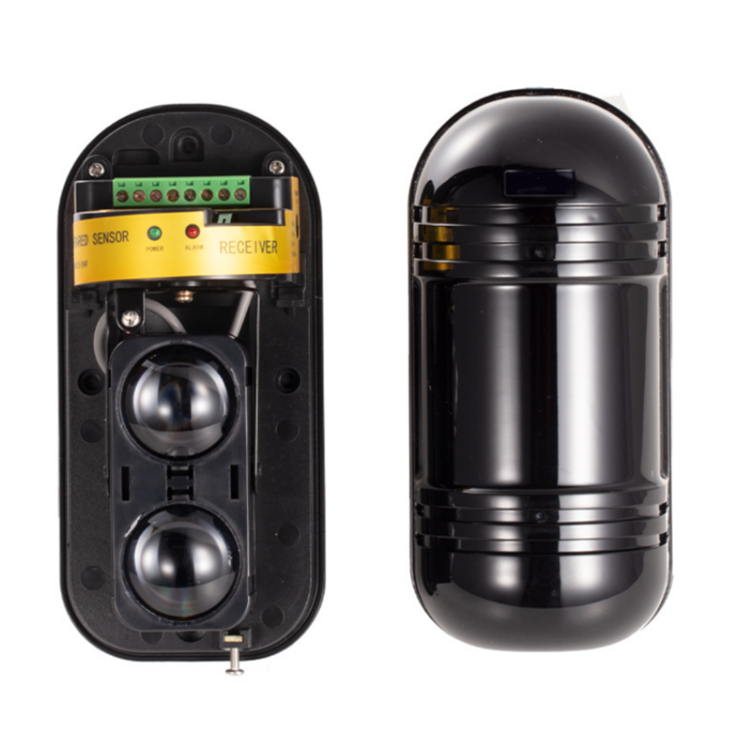 บ้านปริมณฑลอินฟราเรดกันน้ำ Dual Beam Sensor 100M Active Counter เครื่องตรวจจับความปลอดภัยสีดำ