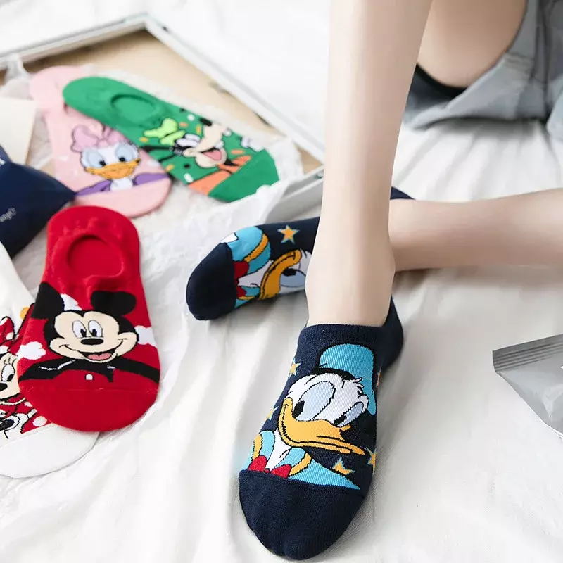 Chaussettes de dessin animé Donald Duck pour filles, chaussettes d'été pour filles, section mince, élément de dessin animé mignon, chaussettes à bouche peu profonde, Disney