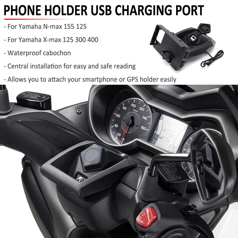 PFOR YAMAHA XMAX NMAX 125 X-MAX 300 N-MAX 155 Motorcycle GPS Phone Navigation Bracket Wireless USB Charging Port Holder Moun