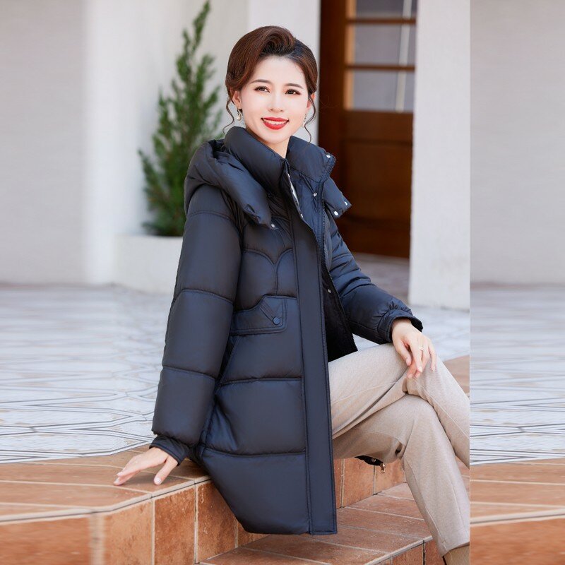 Nuove giacche invernali in piumino di cotone abbigliamento oversize da donna parka lungo cappotti invernali caldi con cappuccio Slim soprabito femminile