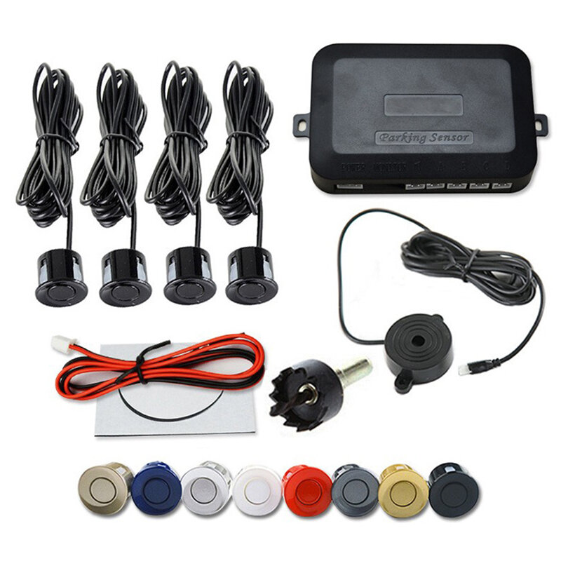 Risinglon-Kit de Sensor de aparcamiento para coche, sistema de sonda con 4 sensores, zumbador, Radar de respaldo inverso, indicador de alerta de sonido, 12V, 22mm