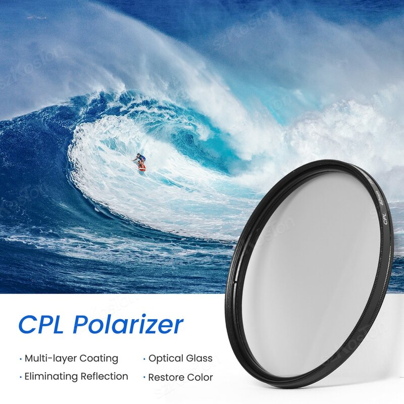 CPL-Filtre circulaire ultra mince pour objectif de caméra, optique, multi-revêtement, 37mm, 49mm, 52mm, 58mm, 67mm, 72mm, 77mm, 82mm