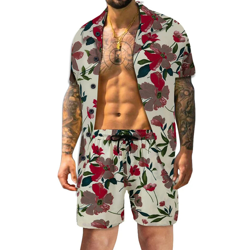 Blumen druck Männer Anzug 3D-Druck Shirt Strand Shorts übergroße Luxus 2 Stück Set Urlaub Hawaii Streetwear Mode Mann Anzüge