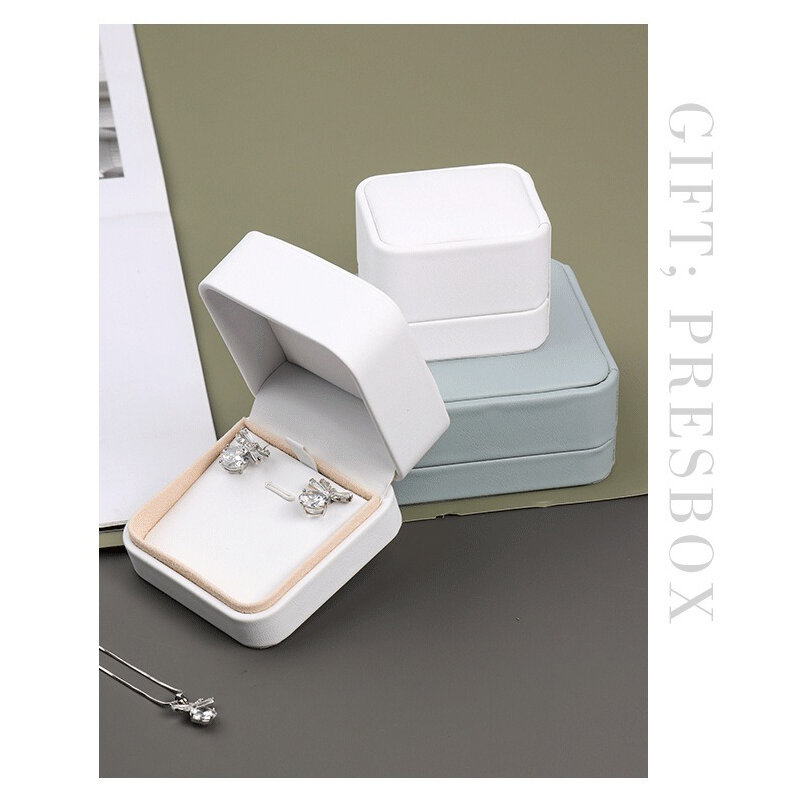 Biała skóra PU pudełko na biżuterię pierścionek naszyjnik kolczyki witryna pudełko na prezent moda prosta na organizator na biżuterię ślubne