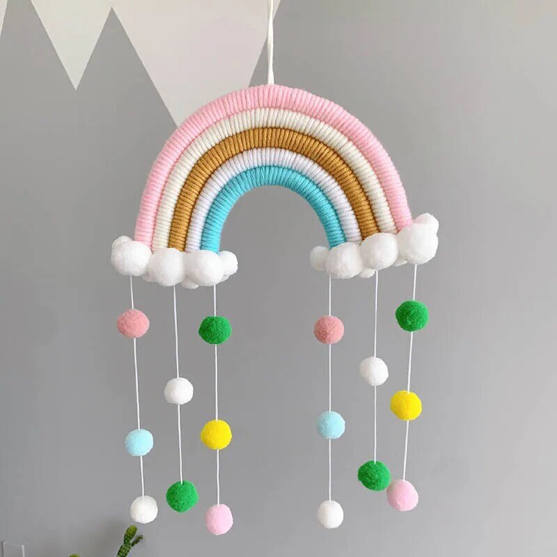 Estilo nórdico pingente de nuvem arco-íris, decoração tecida à mão, bola de feltro multiúso, lã/pingente de algodão, diy
