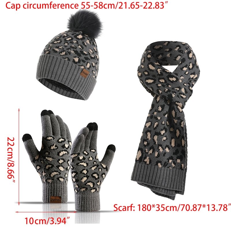 Wintermütze, Schal, Handschuhe, Pompon-Mütze, Schneestrick-Totenkopfmütze für Touchscreen-Fäustlinge, mit Fleece gefütterte für