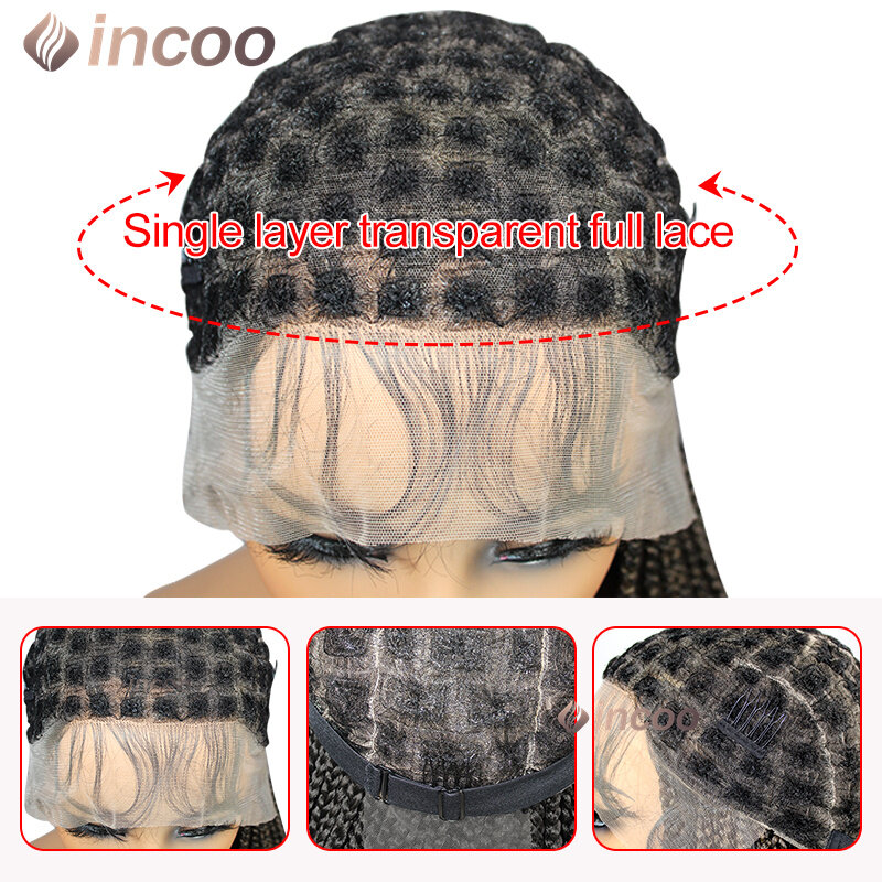 36Inch Twist Braided Full Lace Frontal Wigs 613 Blonde Colored Faux Locs Box Braided Wig Knotless Synthetic Lace Front Wig
