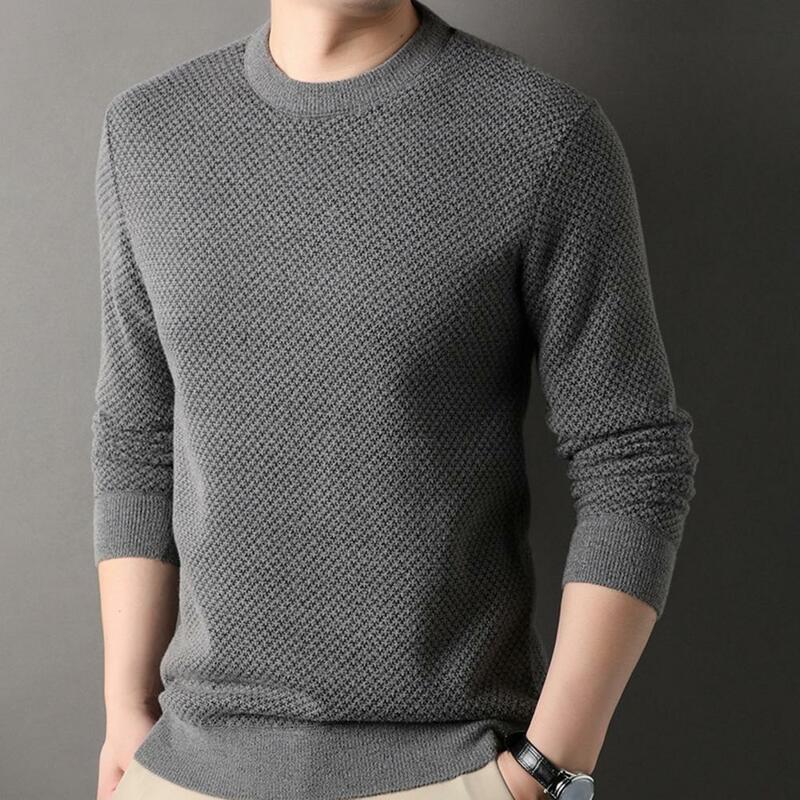 Suéter masculino monocromático com gola redonda, de meia idade, espesso, luxuoso, quente, pulôver para outono, inverno