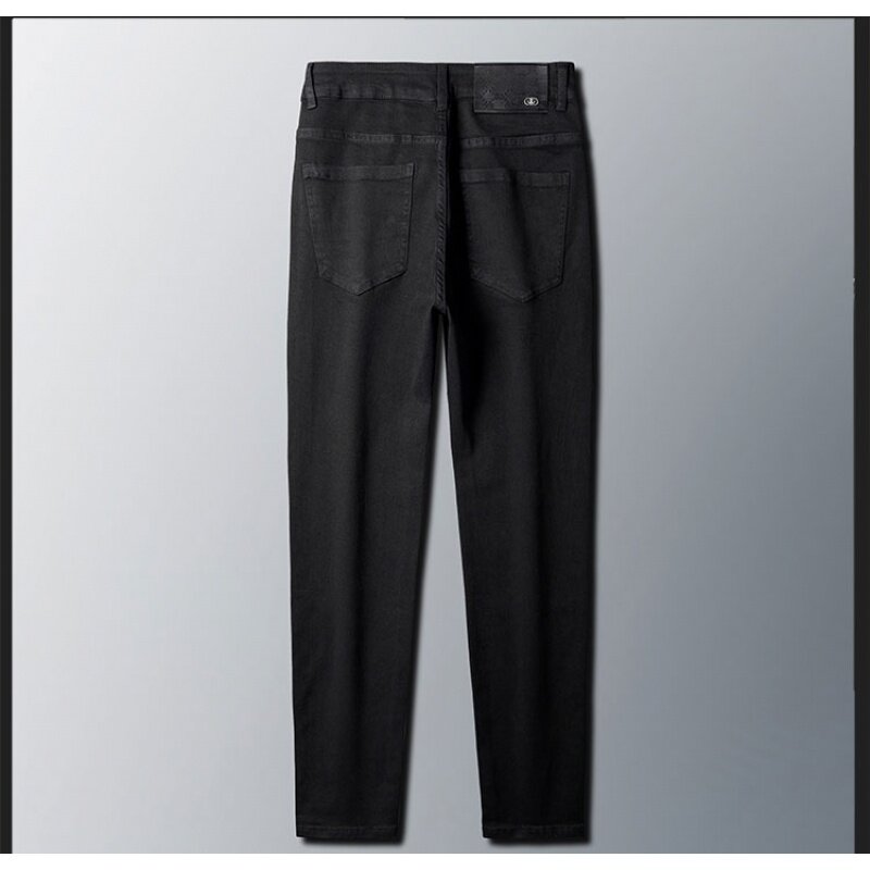Calça jeans preta pura clássica masculina, elástica, macia, justa, pequena, reta, elegante, tudo-jogo, escritório, negócio, calça casual