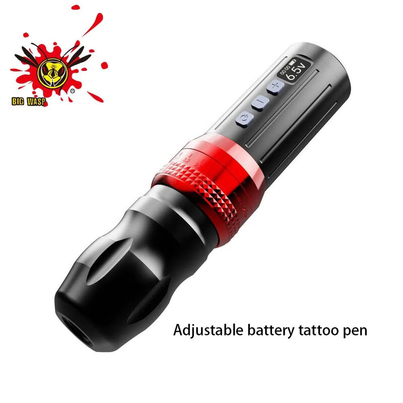 BIGWASP máquina de tatuaje inalámbrica ajustable, bolígrafo con batería giratoria, Motor fuerte, pantalla Digital LCD para maquillaje permanente corporal artístico