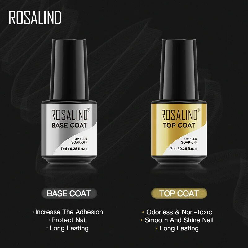 ROSALIND 7ml Base&Top Coat Gel Nail Polish Transparent Nail Primer Semi Permanent For Nail Art Design Soak Off Gel Varnish