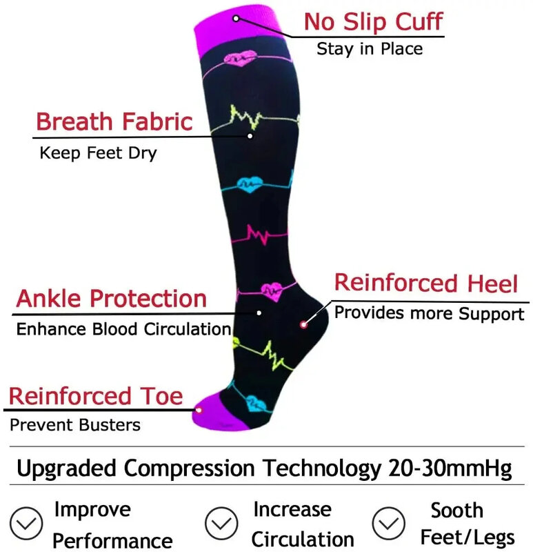 3 Pairs Of Compression Socks For Women Medical Treatment Pregnancy Varicose Veins Socks For Men Running Gym Cycling Sports Socks