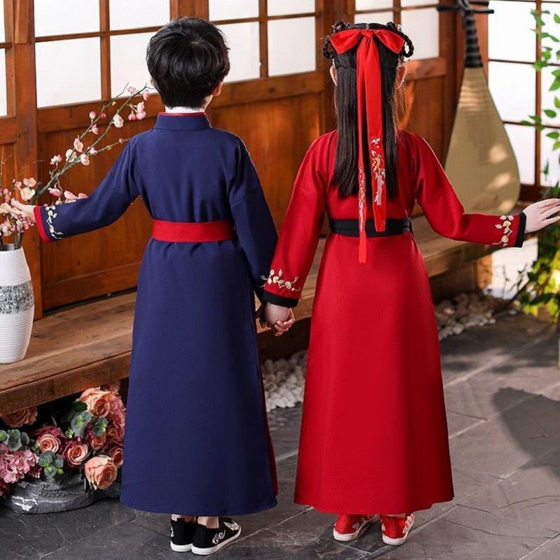Unisex tradicional chinês estilo Tang traje, desempenho de ano novo, hanfu, modificado, menino, antigo, outono, inverno