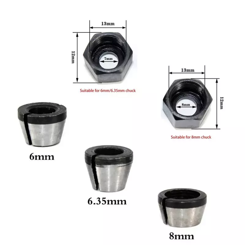 Durable Collet Chuck Adapter With Nut Use 8mm/6.35mm/6mm Chuck Size For 6mm/6.35mm Chuck For 8mm Chuck Suitable