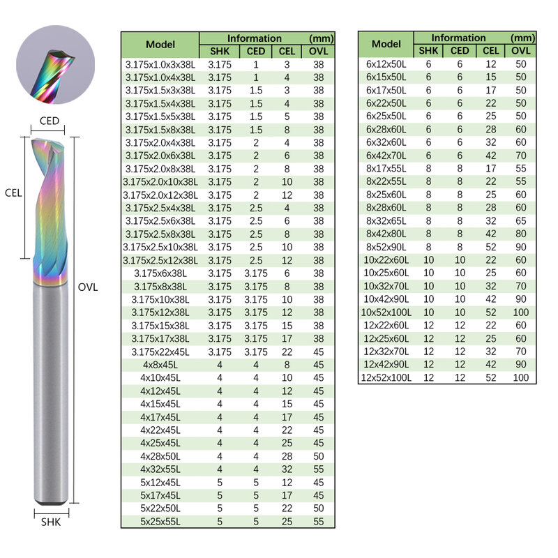 Fresa recubierta DLC de una flauta, 10 piezas, 3.175/4/5/6/8/10mm, para enrutador CNC en espiral de aluminio, brocas de carburo de tungsteno