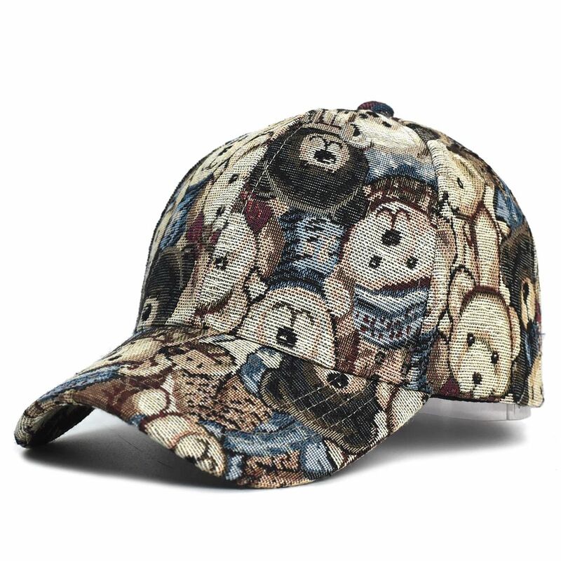 Gorra de béisbol con estampado de oso para hombre y mujer, gorro Unisex de algodón con estampado de perro, Snapback, Hip Hop, Vintage