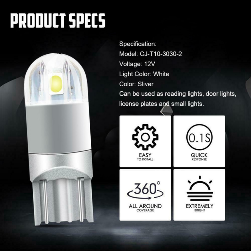 돔 라이센스 사이드 마커 LED 전구 흰색, 6000K Canbus T10 168 194 W5W, 10 개