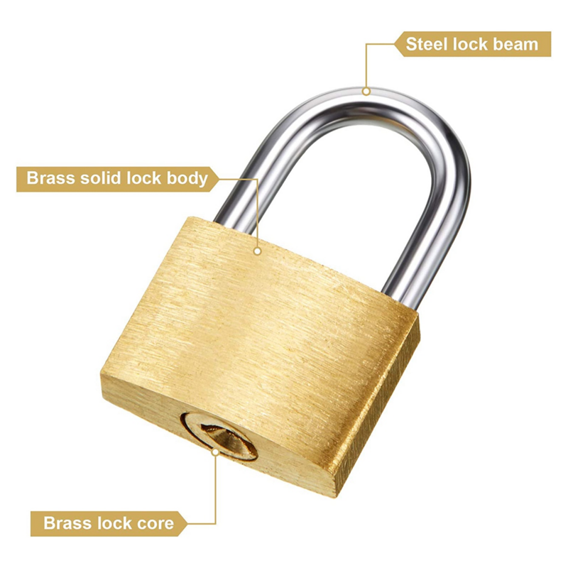 Cadeado de latão sólido pequeno, Mini cadeado com 3 chaves para bloqueio de bagagem, Mochila, Ginásio Locker Lock, Mala Lock, 12 Pack