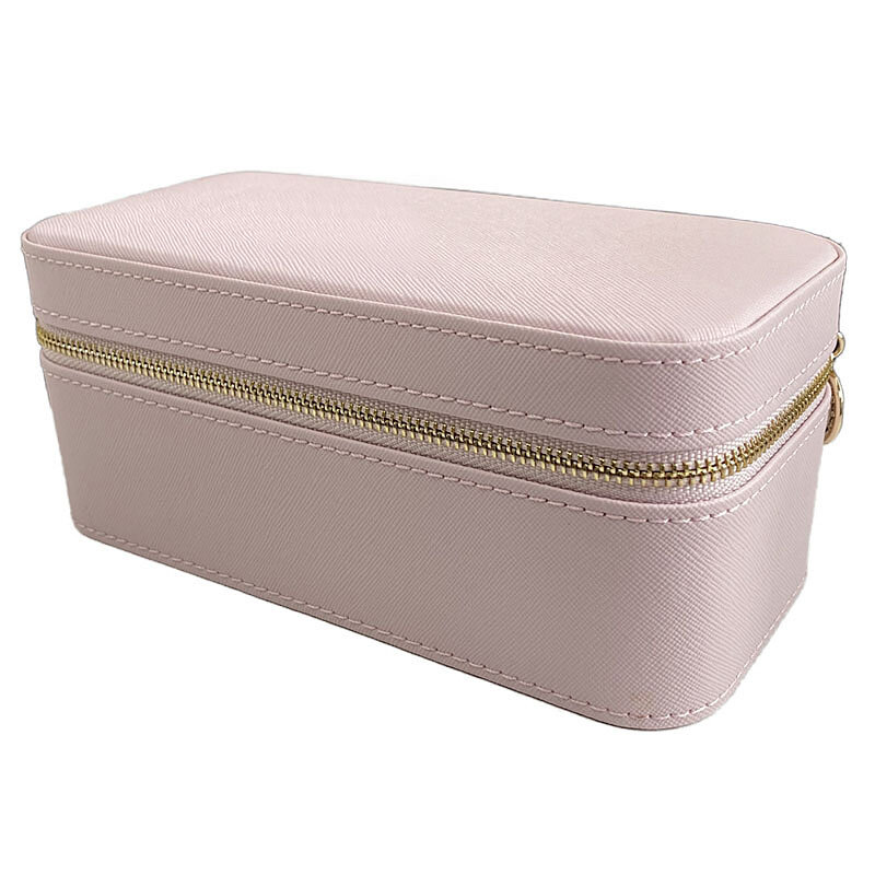 18.8*8.8 Cm Packaging Pink Leather Zipper Box With Mirror Bracelet Jewelry Display Gift Box  For Women Diy Bracelet Box Storage