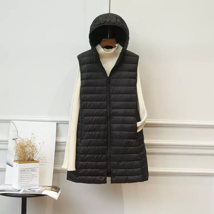 Зимняя женская хлопковая куртка без рукавов, новая длинная куртка с подкладкой, приталенная парка с капюшоном, жилет, длинный зимний жилет